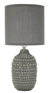 Lámpara de noche con motivos en relieve, base gris y pantalla gris