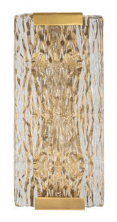Aplique de pared rectangular dorado de metal y cristal con relieve