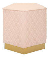 Puf pentagonal tapizado Sharon en símil piel rosa con base dorada