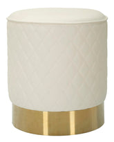 Puf redondo Sharon Cuero acolchado Blanco base dorada