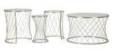 Ensemble de 4 tables en métal argenté motif diamant plateau en verre trempé