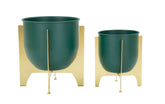 Macetero Green Shet de 2 piezas de metal dorado y verde