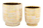 Juego de 2 jarrones de cerámica con decoraciones en relieve dorado