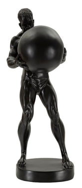 Estatua de hombre atlético con balón, acabado en negro