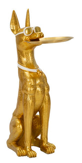 Estatua de perro Pitbull dorado con bandeja