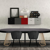 Mesa extensible Atlon redonda negra patas doradas