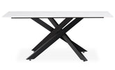Mesa de comedor rectangular Brillya de metal negro y cerámica efecto mármol blanco