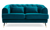 Canapé 2 places capitonné Banola velours bleu canard