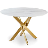 Table ronde en verre Effet Marbre Corix pieds Or