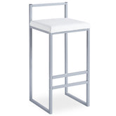 Taburete de bar Brillo de metal plateado y terciopelo blanco