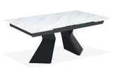 Table à manger extensible Icaria en Verre effet marbre blanc et pieds Métal Noir
