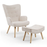 Sillón escandinavo y puf de tela bouclé crema