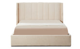Cama doble con base tapizada elevable Baccar 160x200 cm tela bouclé crema