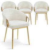Juego de 4 sillas acolchadas Chantil con patas de metal dorado y tela beige