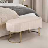 Banqueta acolchada Celzas de terciopelo beige con patas de metal dorado