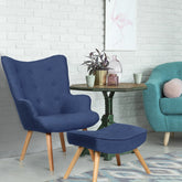 Sillón con otomana Amani escandinavo tela azul