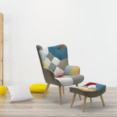 Sillón con otomana Amani de tela multicolor