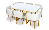 Table et chaises Oslo XL Marbre Blanc Or et Simili Blanc