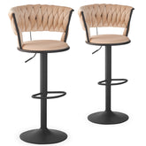 Juego de 2 taburetes de bar Brillio con respaldo redondeado de malla de terciopelo beige y metal negro