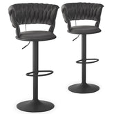 Juego de 2 taburetes de bar Brillio con respaldo redondeado, malla de terciopelo gris y metal negro