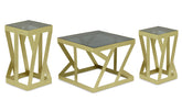 Ensemble de 3 tables d'appoint Zendaya en Verre fumé et Métal Or
