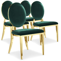 Lot de 4 chaises médaillon Sofia Pieds Or Velours Vert