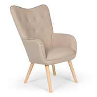 Sillón escandinavo de tela beige con respaldo alto