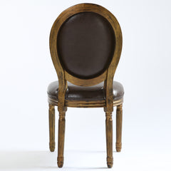 La chaise médaillon Louis XVI Simili (P.U) marron et bois patiné or vue de dos