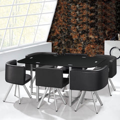 Mesa rectangular de cristal negro con 6 sillas