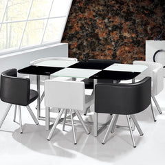 Mesa rectangular de mosaico XL bicolor blanco y negro con 6 sillas