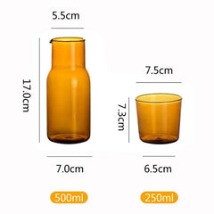 Botella de agua de vidrio con vaso, garrafa de cabecera, jarra de agua nocturna con vaso, vasos, frasco, jarra para té con leche