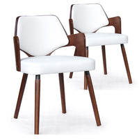 Juego de 2 sillones de madera nogal y tela blanca