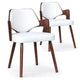 Juego de 2 sillones de madera nogal y tela blanca
