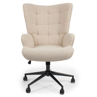 Fauteuil de bureau à haut dossier en tissu bouclette crème