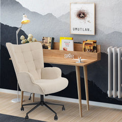 Fauteuil de bureau moderne à haut dossier Florelo Tissu bouclette Beige