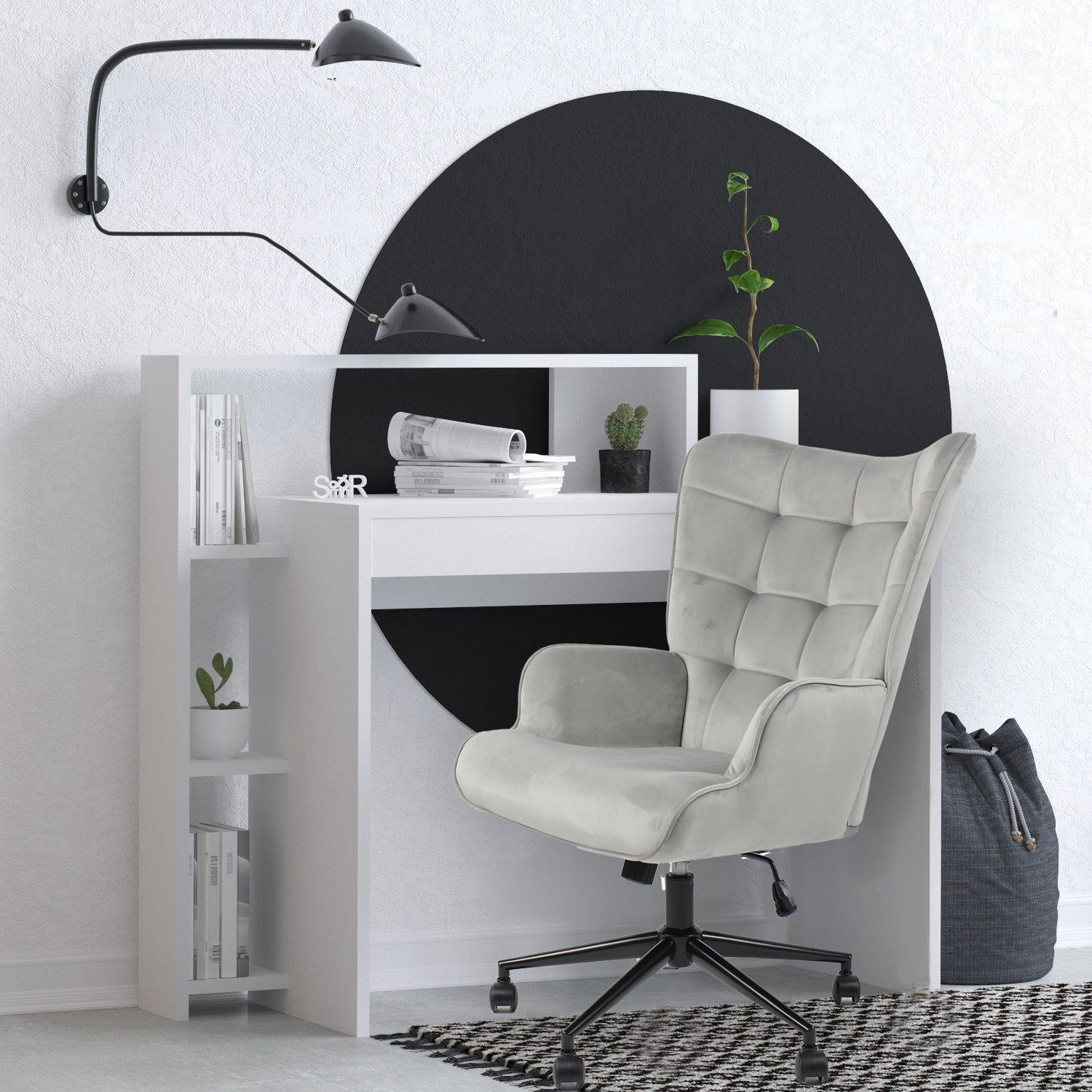 Fauteuil de bureau moderne à haut dossier Florelo Velours Gris