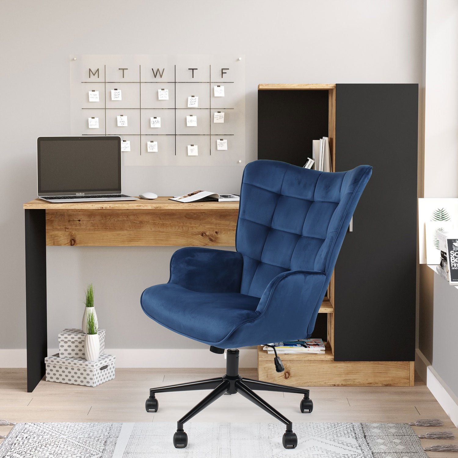 Fauteuil de bureau moderne à haut dossier Florelo Velours Bleu