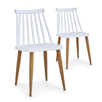Juego de 2 sillas escandinavas de polipropileno blanco con patas metálicas efecto madera
