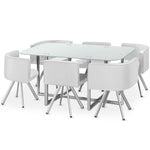 Table rectangulaire en verre blanche avec 6 chaises gain de place