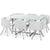 Mesa rectangular de cristal blanco con 6 sillas que ahorran espacio