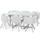 Mesa rectangular de cristal blanco con 6 sillas que ahorran espacio