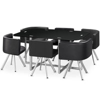 Mesa rectangular de cristal negro con 6 sillas