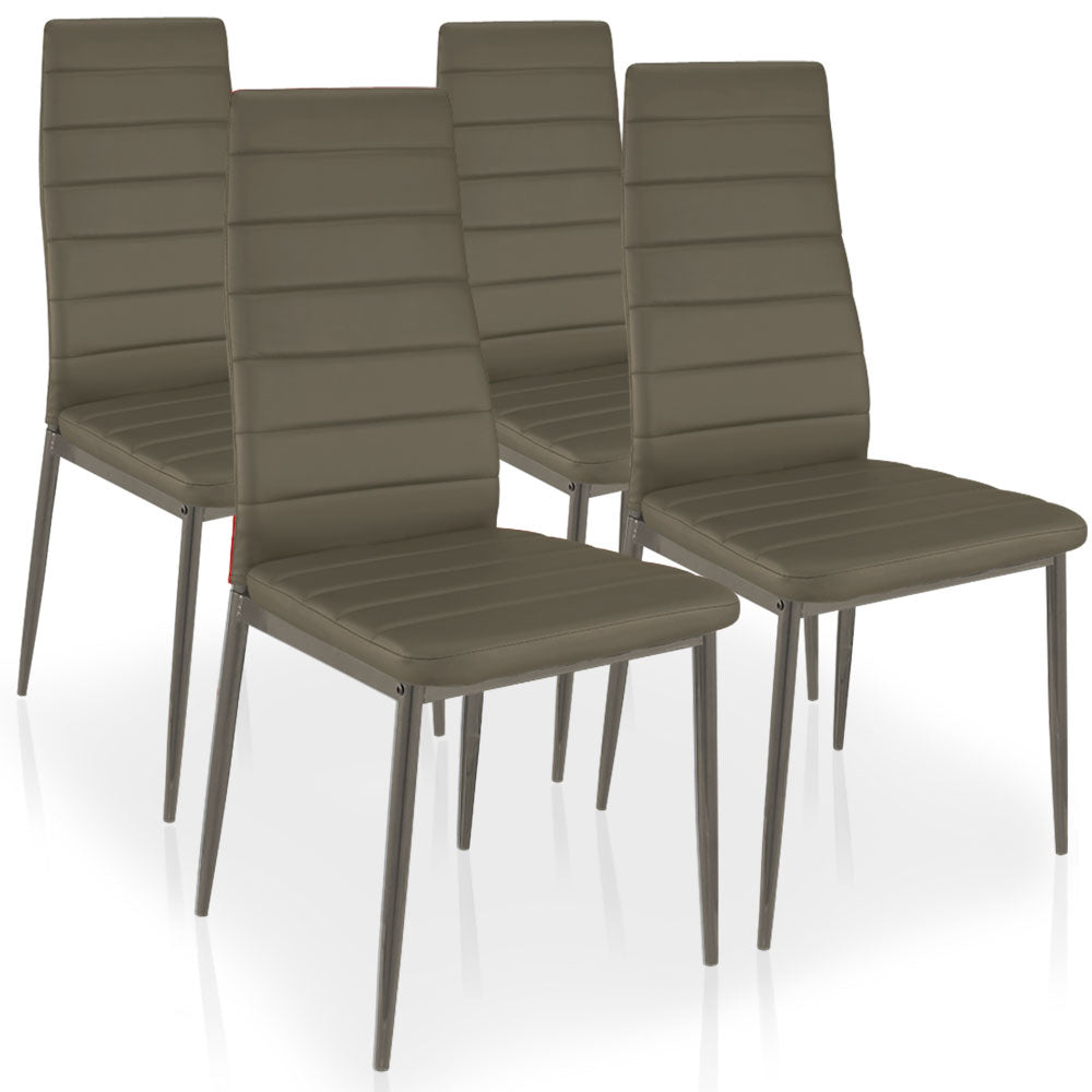 Lot de 4 chaises matelassées simili-cuir taupe et pieds métal Stratus