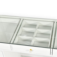 Coiffeuse moderne avec 13 tiroirs et plateau en verre transparent L120cm Probeauty Blanc