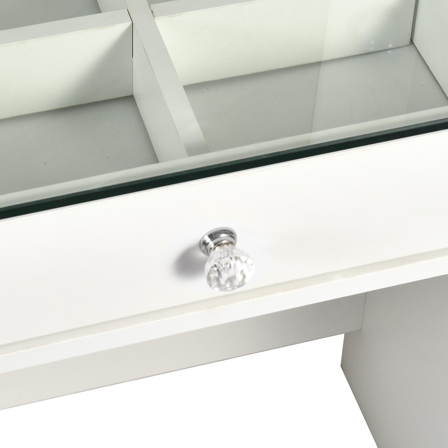 Coiffeuse moderne avec 13 tiroirs et plateau en verre transparent L120cm Probeauty Blanc