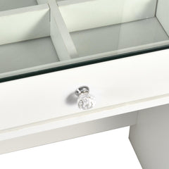 Coiffeuse moderne avec 13 tiroirs et plateau en verre transparent L120cm Probeauty Blanc