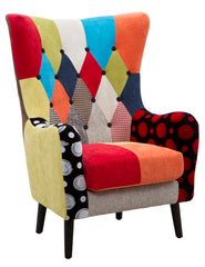 Sillón Imperial de madera y tela patchwork