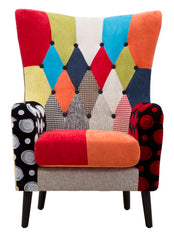 Sillón Imperial de madera y tela patchwork