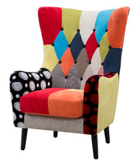 Sillón Imperial de madera y tela patchwork