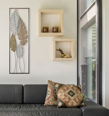 Decoración de pared rectangular de metal y MDF con hojas 3D